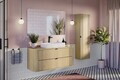 Set mobiler baie, dulap cu lavoar, 120 cm River, Ovalia Cremona, Comad, MDF/PAL laminat, stejar cremona
