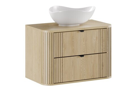 Set mobiler baie, dulap cu lavoar, 80 cm Cloud, Ovalia Cremona, Comad, MDF/PAL laminat, stejar cremona