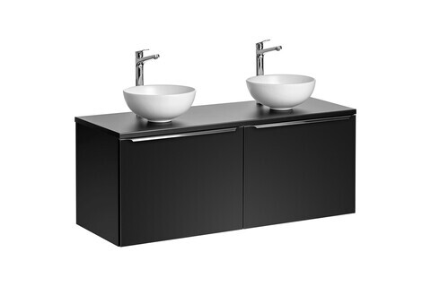 Set mobilier baie, dulap dublu si 2 lavoare, 120 cm Domi, Santa Fe Black, Comad, MDF/PAL laminat, negru mat