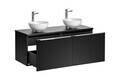Set mobilier baie, dulap dublu si 2 lavoare, 120 cm Domi, Santa Fe Black, Comad, MDF/PAL laminat, negru mat