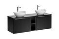 Set mobilier baie, dulap dublu si 2 lavoare, 140 cm Lola, Santa Fe Black, Comad, MDF/PAL laminat, negru mat