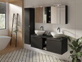 Set mobilier baie, dulap dublu si 2 lavoare, 140 cm Lola, Santa Fe Black, Comad, MDF/PAL laminat, negru mat