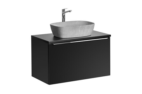 Set mobiler baie, dulap cu lavoar, 80 cm Anna, Santa Fe Black, Comad, MDF/PAL laminat, negru mat