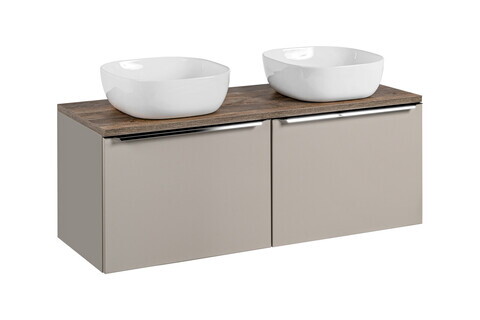 Set mobilier baie, dulap dublu si 2 lavoare, 120 cm, Santa Fe Taupe, Comad, MDF/PAL laminat, gri/stejar santa fe vintage