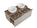 Set mobilier baie, dulap dublu si 2 lavoare, 120 cm, Santa Fe Taupe, Comad, MDF/PAL laminat, gri/stejar santa fe vintage