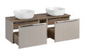Set mobilier baie, dulap dublu si 2 lavoare, 140 cm, Santa Fe Taupe, Comad, MDF/PAL laminat, gri/stejar santa fe vintage