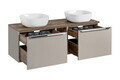 Set mobilier baie, dulap dublu si 2 lavoare, 140 cm, Santa Fe Taupe, Comad, MDF/PAL laminat, gri/stejar santa fe vintage