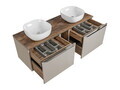 Set mobilier baie, dulap dublu si 2 lavoare, 140 cm, Santa Fe Taupe, Comad, MDF/PAL laminat, gri/stejar santa fe vintage