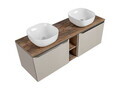 Set mobilier baie, dulap dublu si 2 lavoare, 140 cm, Santa Fe Taupe, Comad, MDF/PAL laminat, gri/stejar santa fe vintage