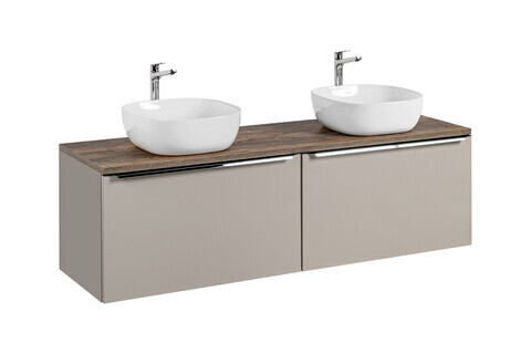 Set mobilier baie, dulap dublu si 2 lavoare, 160 cm, Santa Fe Taupe, Comad, MDF/PAL laminat, gri/stejar santa fe vintage