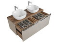 Set mobilier baie, dulap dublu si 2 lavoare, 160 cm, Santa Fe Taupe, Comad, MDF/PAL laminat, gri/stejar santa fe vintage