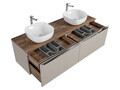Set mobilier baie, dulap dublu si 2 lavoare, 160 cm, Santa Fe Taupe, Comad, MDF/PAL laminat, gri/stejar santa fe vintage