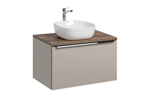 Set mobiler baie, dulap cu lavoar, 80 cm, Santa Fe Taupe, Comad, MDF/PAL laminat, gri/stejar santa fe vintage