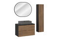 Set mobilier baie, masca cu lavoar, dulap inalt si oglinda LED, 80 cm Trust, Talia Casella Black, Comad, MDF/PAL laminat, stejar casella/negru mat