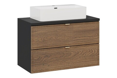 Set mobiler baie, dulap cu lavoar, 80 cm Trust, Talia Casella Black, Comad, MDF/PAL laminat, stejar casella/negru mat