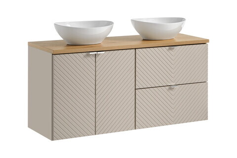 Set mobilier baie, dulap dublu si 2 lavoare, 120 cm D S Un Lola, Viva Cashmere Oak, Comad, MDF/PAL laminat, casmir mat