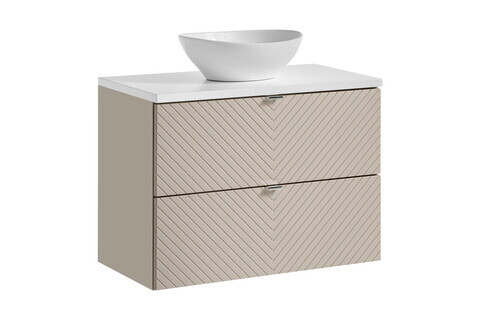 Set mobiler baie, dulap cu lavoar, 80 cm S Un Lola, Viva Cashmere White, Comad, MDF/PAL laminat, casmir mat