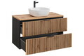 Set mobiler baie, dulap cu lavoar, 100 cm, Xilo, Comad, MDF/PAL laminat, stejar wotan/ gri piatra