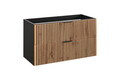 Set mobiler baie, dulap cu lavoar, 100 cm, Xilo, Comad, MDF/PAL laminat, stejar wotan/ gri piatra