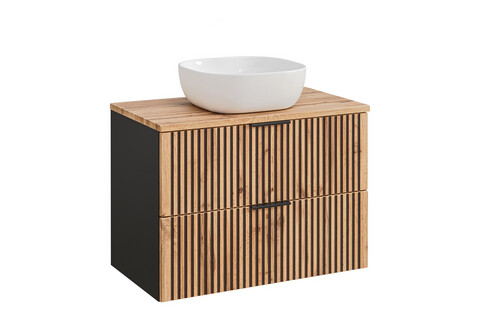 Set mobiler baie, dulap cu lavoar, 80 cm, Xilo, Comad, MDF/PAL laminat, stejar wotan/ gri piatra