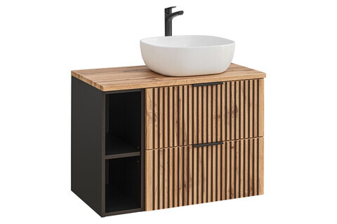 Set mobiler baie, dulap cu lavoar, 80 cm, Xilo Black, Comad, MDF/PAL laminat, gri piatra