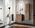Set dulap de baie cu lavoar si sifon, 60 cm Lava, Xilo Black, Comad, MDF/PAL laminat, stejar wotan/ gri piatra