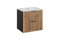 Set dulap de baie cu lavoar si sifon, 60 cm, Xilo, Comad, MDF/PAL laminat, stejar wotan/ gri piatra