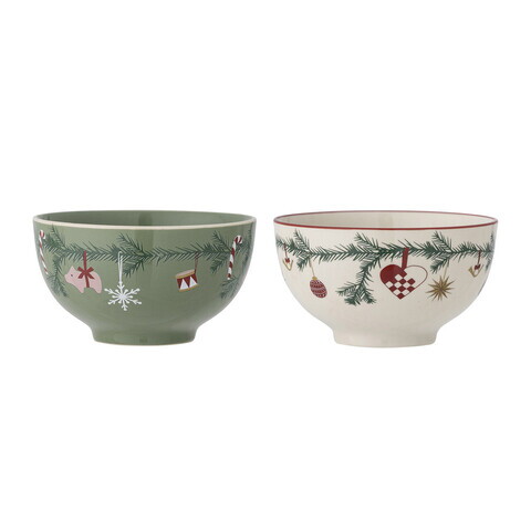 Set 2 boluri, Bloomingville, Yule, 14x7.5 cm, 500 ml, ceramica, multicolor