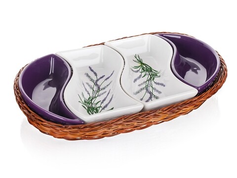 Set 4 boluri pentru aperitiv si cos Lavender, Banquet, 30.5 cm, ceramica/salcie