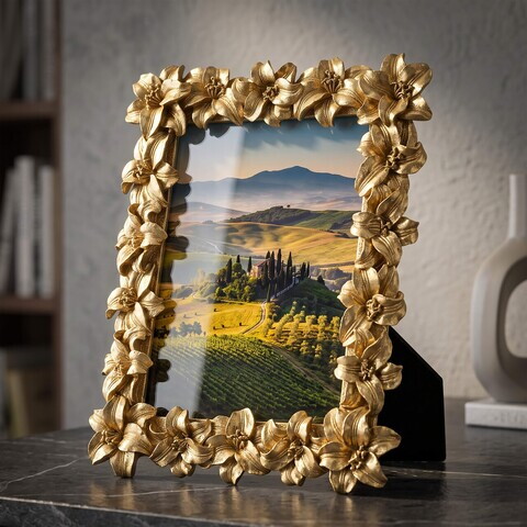Rama foto, Glamorous Flower, Mauro Ferretti, polirasina, 15x20 cm, auriu