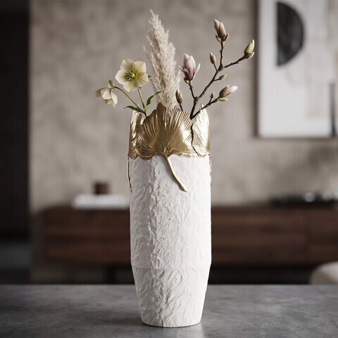 Vaza, Leaf Edge, Mauro Ferretti, fier, 17x47.5 cm, alb/auriu