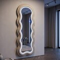 Oglinda de perete cu LED, Irregular Frame, Mauro Ferretti, MDF, 60x160 cm, crem
