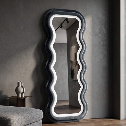Oglinda de perete cu LED, Irregular Frame, Mauro Ferretti, MDF, 60x160 cm, albastru