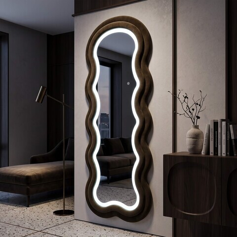 Oglinda de perete cu LED, Irregular Frame, Mauro Ferretti, MDF, 60x160 cm, verde