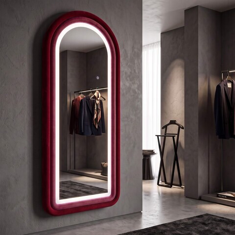 Oglinda de perete cu LED, Irregular Frame, Mauro Ferretti, MDF, 60x160 cm, roz/mov