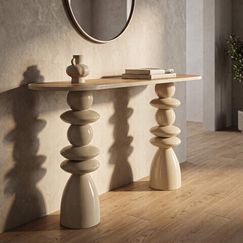 Consola, Daphne, Mauro Ferretti, metal/MDF, 150x77.5 cm, crem