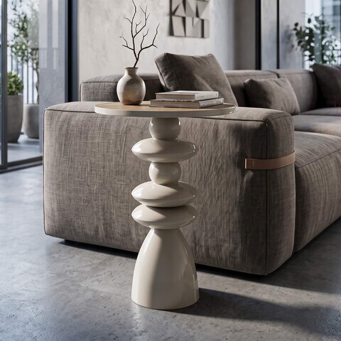 Masuta de cafea, Daphne, Mauro Ferretti, metal/MDF, 45.5x63 cm, crem