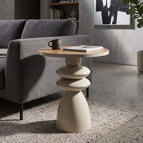 Masuta de cafea, Daphne, Mauro Ferretti, metal/MDF, 45.5x49 cm, crem