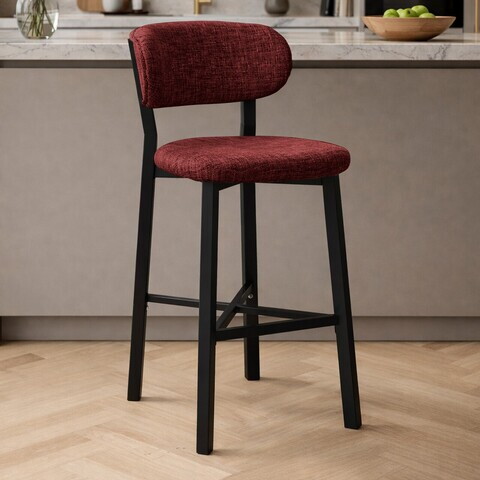 Scaun de bar, Hanah Home, Luna, 42x100x45 cm, Fier/Poliester/In, Bordo