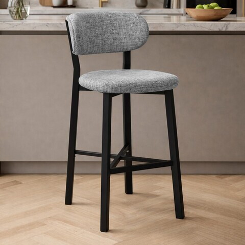 Scaun de bar, Hanah Home, Luna, 42x100x45 cm, Fier/Poliester/In, Gri