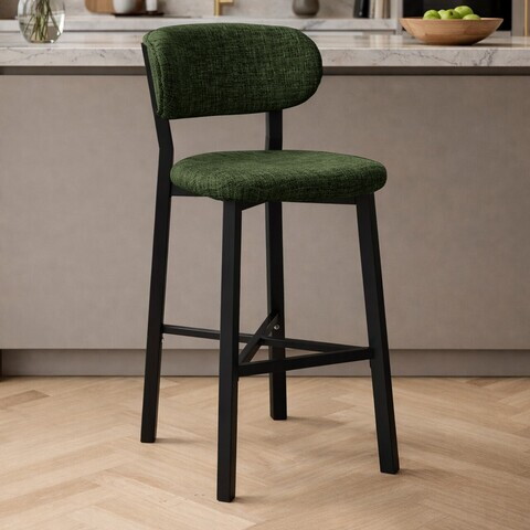 Scaun de bar, Hanah Home, Luna, 42x100x45 cm, Fier/Poliester/In, Verde