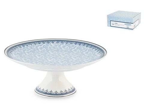 Platou pentru prajituri Alzata Blue Dream, H&H, Ø20 x 8.5 cm, portelan, alb
