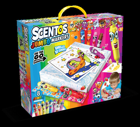 Set travel de activitati creative cu markere Jumbo parfumate, Scentos, multicolor