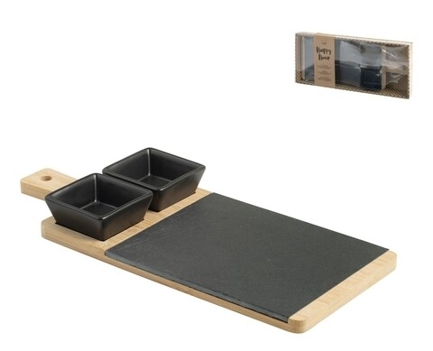 Set 2 boluri si platou pentru aperitive H&H, 30 x 13 cm, bambus/ardezie