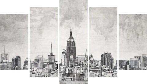 Set 5 tablouri decorative NY 2, Homemania, lemn de pin/poliester