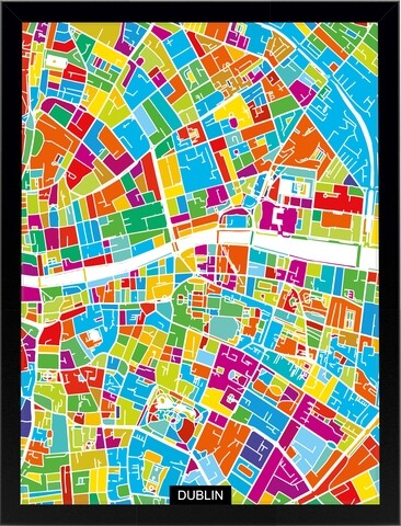 Tablou decorativ Dublin Map, Homemania, 32x42 cm, MDF/sticla