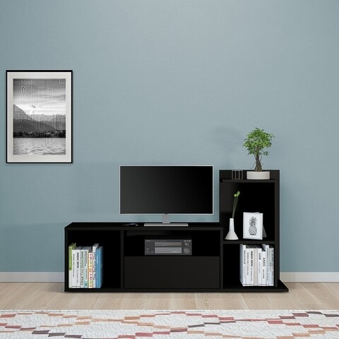 Comoda TV cu raft de perete Sumatra, Homemania, 120 x 30 x 65 cm, negru