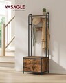 Cuier cu bancheta si pantofar, Industrial Style, Vasagle, 65x40x170 cm, PAL/otel, maro rustic