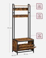 Cuier cu bancheta si pantofar, Industrial Style, Vasagle, 65x40x170 cm, PAL/otel, maro rustic