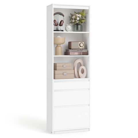 Biblioteca cu 3 sertare Kailyn, Vasagle, 57.1x30x180 cm, PAL, alb snow